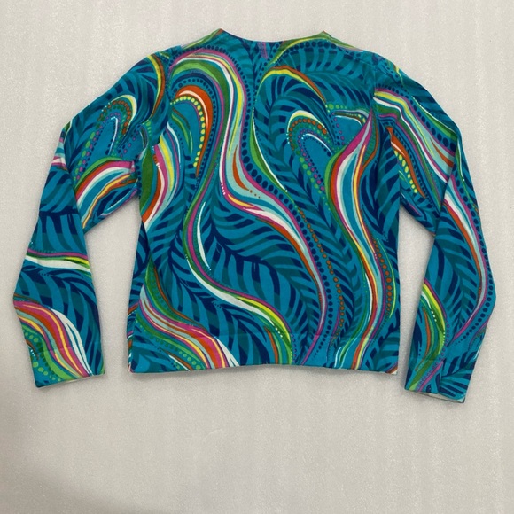 Lilly Pulitzer Cotton Button Up Cardigan Sweater Blue Multicolor Swirl Design M - Picture 10 of 11